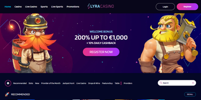 LyraCasino のサイトプレビュー